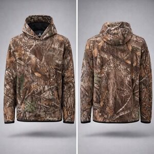 🍁Realtree Edge Camo Hoodie Kids XXL 18 Built-in Neck Gaiter Fleece Pullover Brow